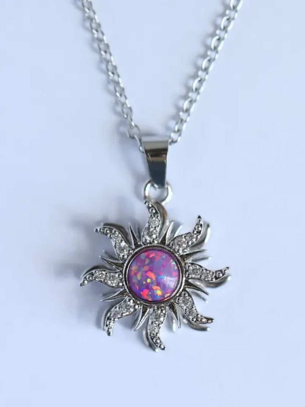 Disney tangled inspired Silver Sunburst Necklace with Pink Opal Center